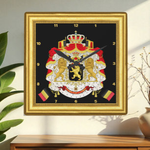 Reloj belga, marco dorado, emblema, cosecha