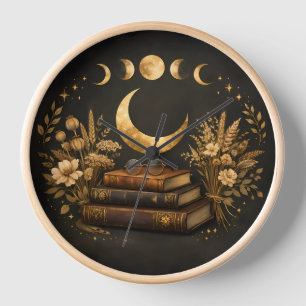 Reloj Biblioteca Mística Dorada y Arte Boho de Luna Botá