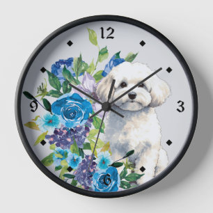 Reloj Bichon Floral Azul Frise Dog