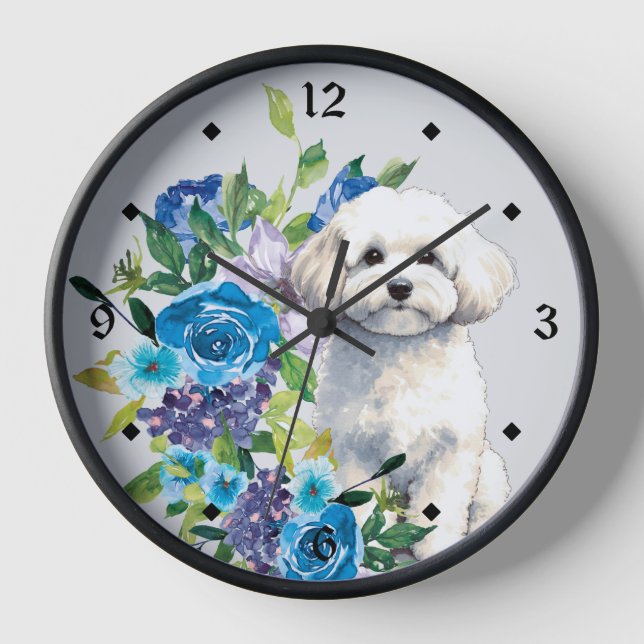 Reloj Bichon Floral Azul Frise Dog (Anverso)