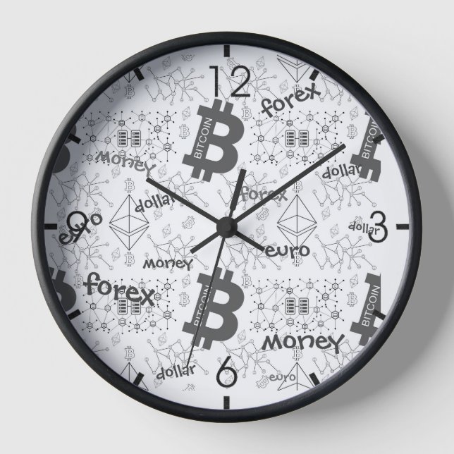 Reloj Bitcoin Dinero Gris Blanco Intricado Diseño (Anverso)