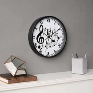 Reloj Black Musical Notes in Oval Shape designer clock