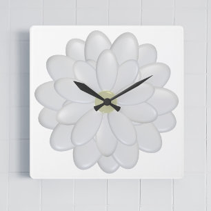 Reloj blanco de margarita cuadrado moderno