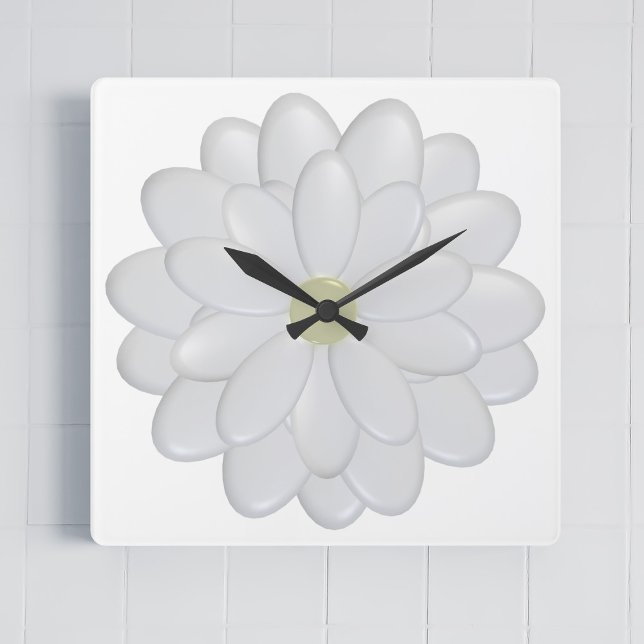 Reloj blanco de margarita cuadrado moderno (A large white daisy square clock just for you)