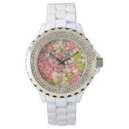 Reloj blanco floral con efecto de belleza