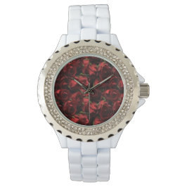 Reloj blanco floral de rosas rojas