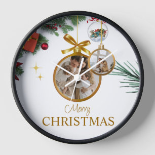 Reloj Blanco Moderno Feliz Navidad 10" Redondo Negro