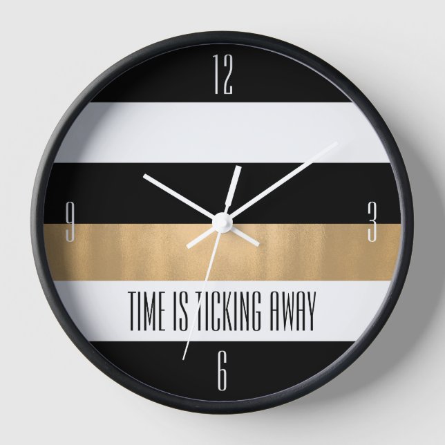 Reloj Blanco negro moderno y rayas de oro (Anverso)