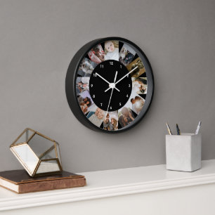 Reloj Blanco negro personalizado de 12 Collages de fotos