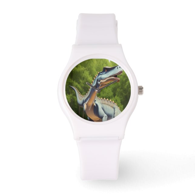Reloj blanco personalizado de dinosaurios y Person (Anverso)