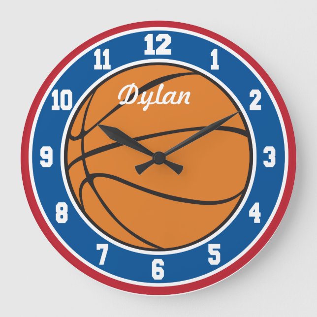 Reloj blanco y azul rojo del baloncesto (Anverso)
