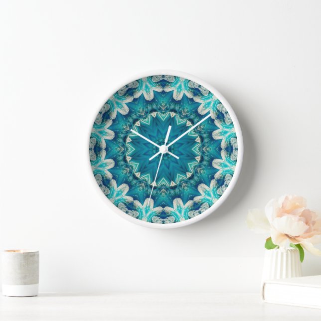 Reloj Blue Aqua Mandala Rosette Retro Hippie (Hogar)