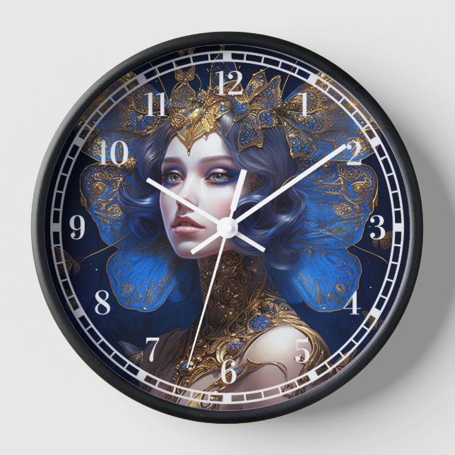 Reloj Blue Gold Fairy Fantasy Art (Anverso)
