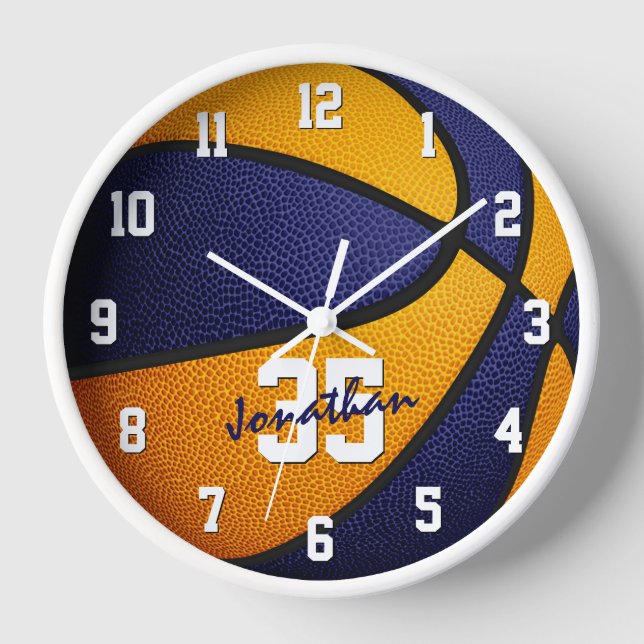 Reloj blue orange boys girls basketball personalized (Anverso)