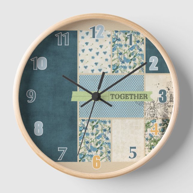 Reloj Blue Patchwork Together Wall Clock (Anverso)