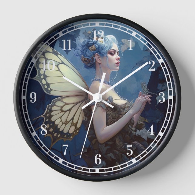 Reloj Blue Woodland Fairy Fantasy Art (Anverso)