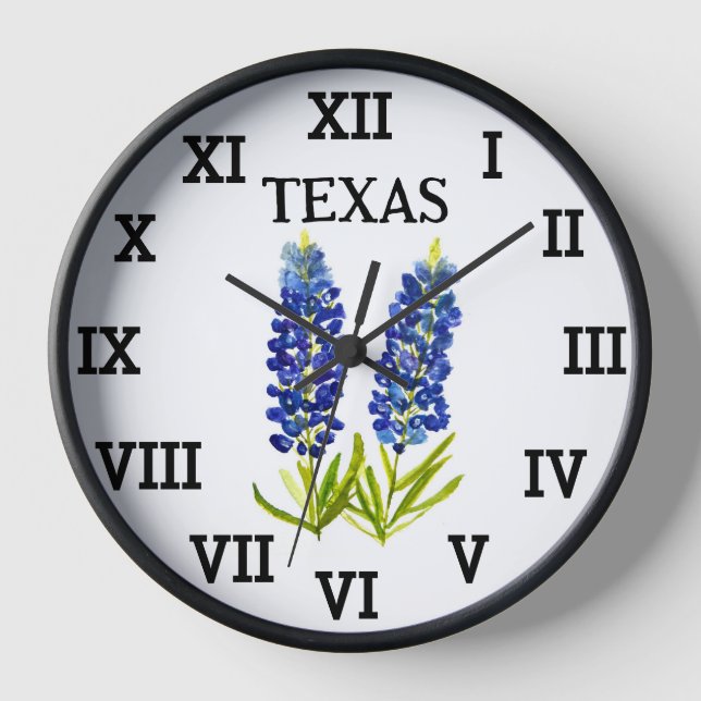 Reloj Bluebonnets Blue Floral Watercolor Texas (Anverso)