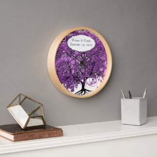 Reloj Boda de árbol de hojas de corazón púrpura forestal