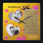 Reloj Boda dorado de Collage de fotos personalizad<br><div class="desc">Reloj de pared: Boda personalizada,  Aniversario,  Reloj de fotos de San Valentín con diseño único de época dorada. Personaliza tus fotos favoritas y crea un hermoso collage para capturar momentos especiales de tu vida. Cambia los textos a los tuyos,  incluido el poema.</div>