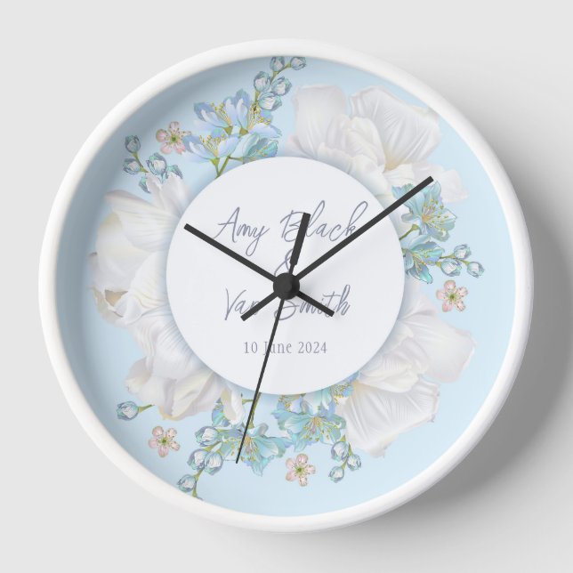 Reloj Boda Floral Azul Tulip (Anverso)