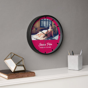 Reloj boda fotográfico personalizado rosa