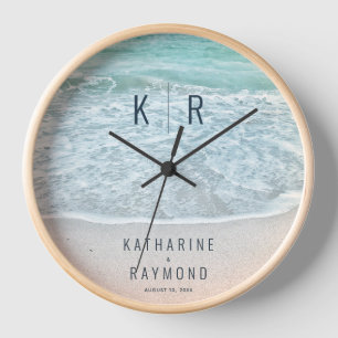 Reloj Boda Monograma de Océano Azul Turquesa