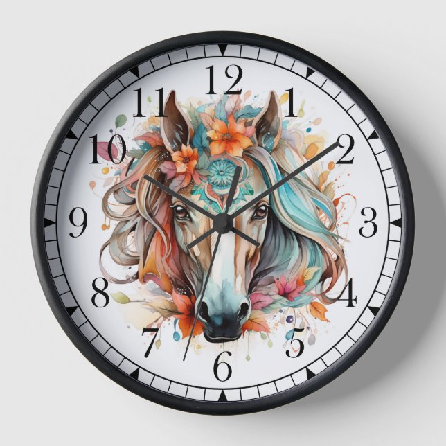 Reloj Boho Tribal Watercolor Caballo Moda estilo (Anverso)