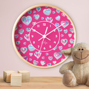 Reloj Bonito 3D Sparkly Crystal Gemstone Hearts on Pink