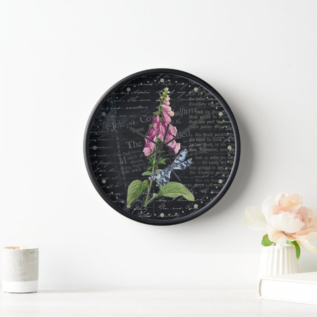 Reloj Bonito Flor de cosecha y mariposa Botánica (Hogar)