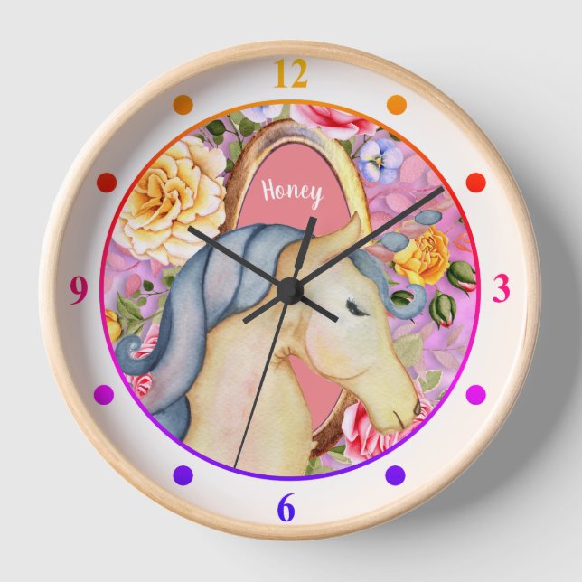 Reloj Bonito Rosas unicornios nombrados Chicas Decoració (Anverso)