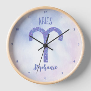 Reloj Bonitos Aries Rótulo Astrología Púrpura Personaliz