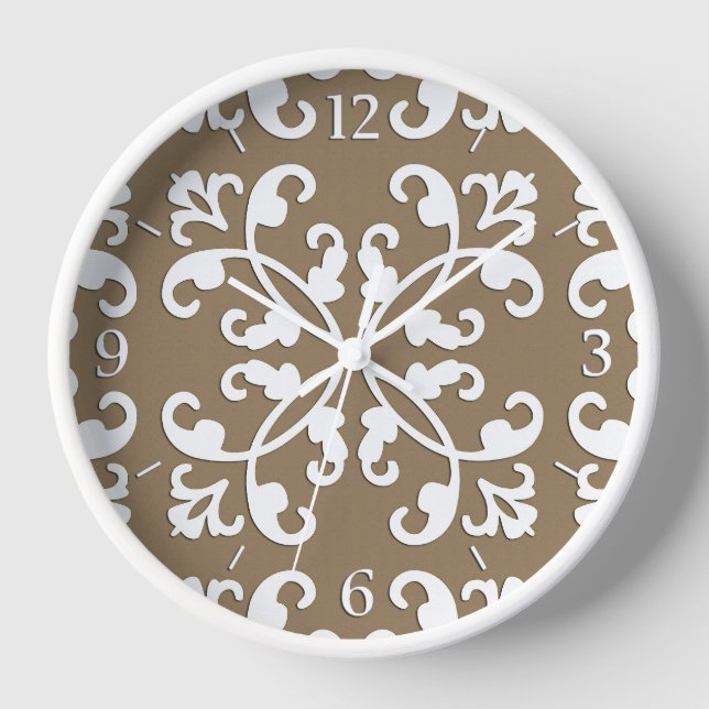 Reloj Bordado de encaje - blanco sobre taupe marrón clar (Anverso)