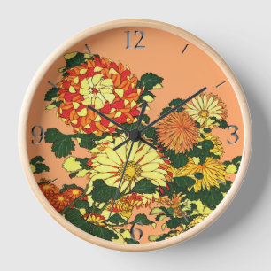 Reloj Borde de Flor Japonesa, Naranja Mandarina y Dorado