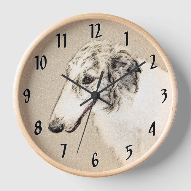 Reloj Borzoi (Brindle plateado) Pintura original de arte (Anverso)