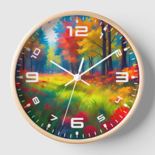 Reloj Bosque con árboles y flores coloridos