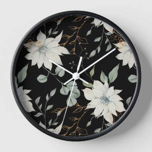 Reloj Botánica Floral blanca clásica