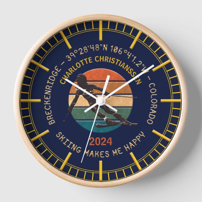 Reloj Breckenridge, Colorado - Mujer Esquiadora, Golden  (Anverso)