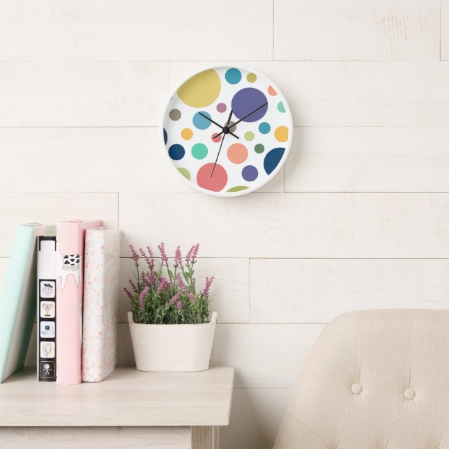 Reloj Bright Colorful Polka Dots (Sala de lectura)