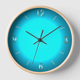 Reloj Brillante luna azul Aqua con marco de madera natur