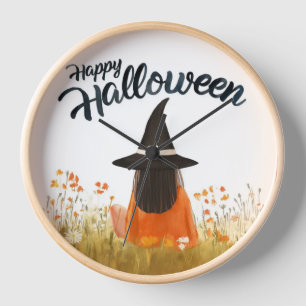 Reloj Bruja de Halloween en Campo de Flores