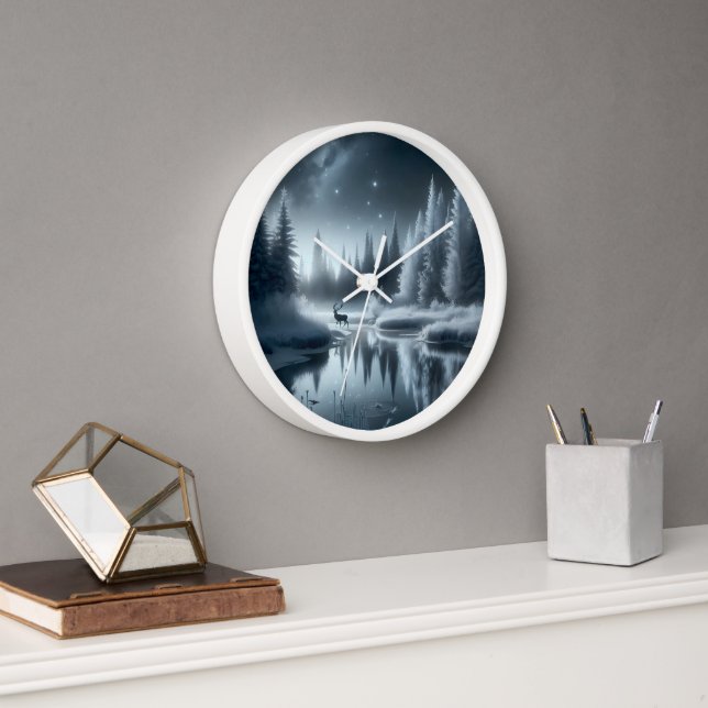 Reloj Buck in a Winter River de noche (Oficina)