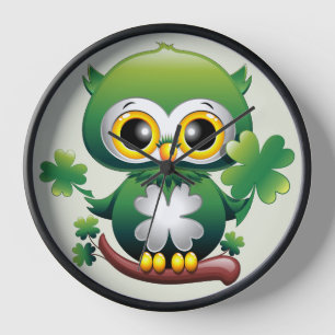 Reloj Búho Bebé Lindo Cartoon de San Patricio