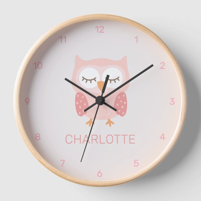 Reloj Búho rosa personalizado (Anverso)