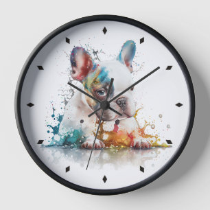 Reloj Bulldog francés Cachorro Frenchie Watercolor Art