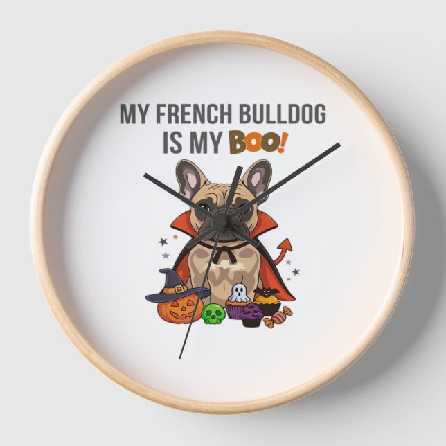 Reloj Bulldog francés Halloween disfrazar mi toro francé (Anverso)