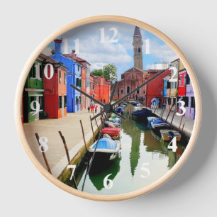 Reloj Burano, Italia Coloridas Casas Italianas y Canal d