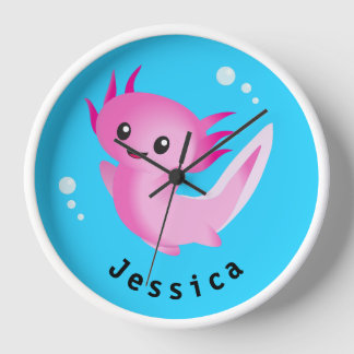 Reloj Burbuja Axolotl rosa morado con nombre