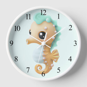 Reloj Caballito de mar bebé lindo en azul verde y blanco