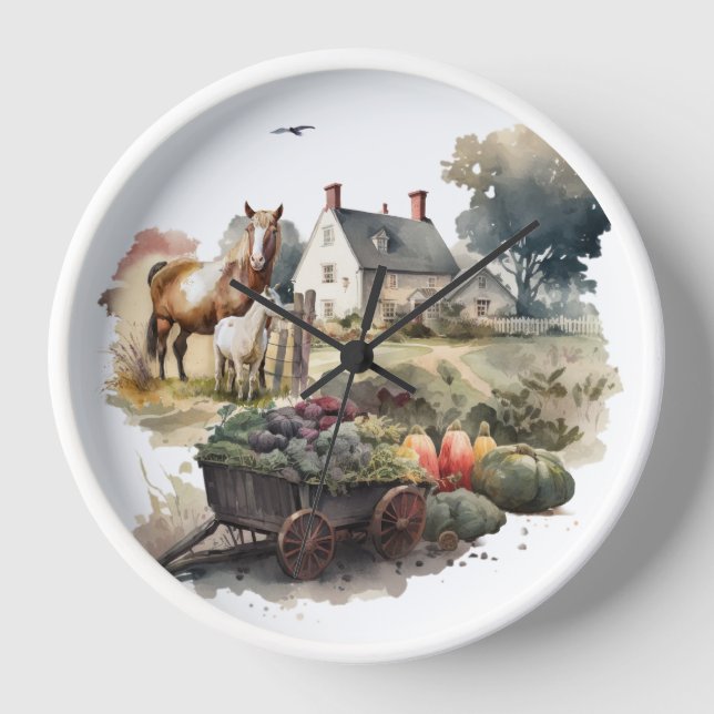 Reloj Caballo de campo producir acuarela de granja (Anverso)
