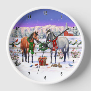 Reloj Caballos navidades en nieve